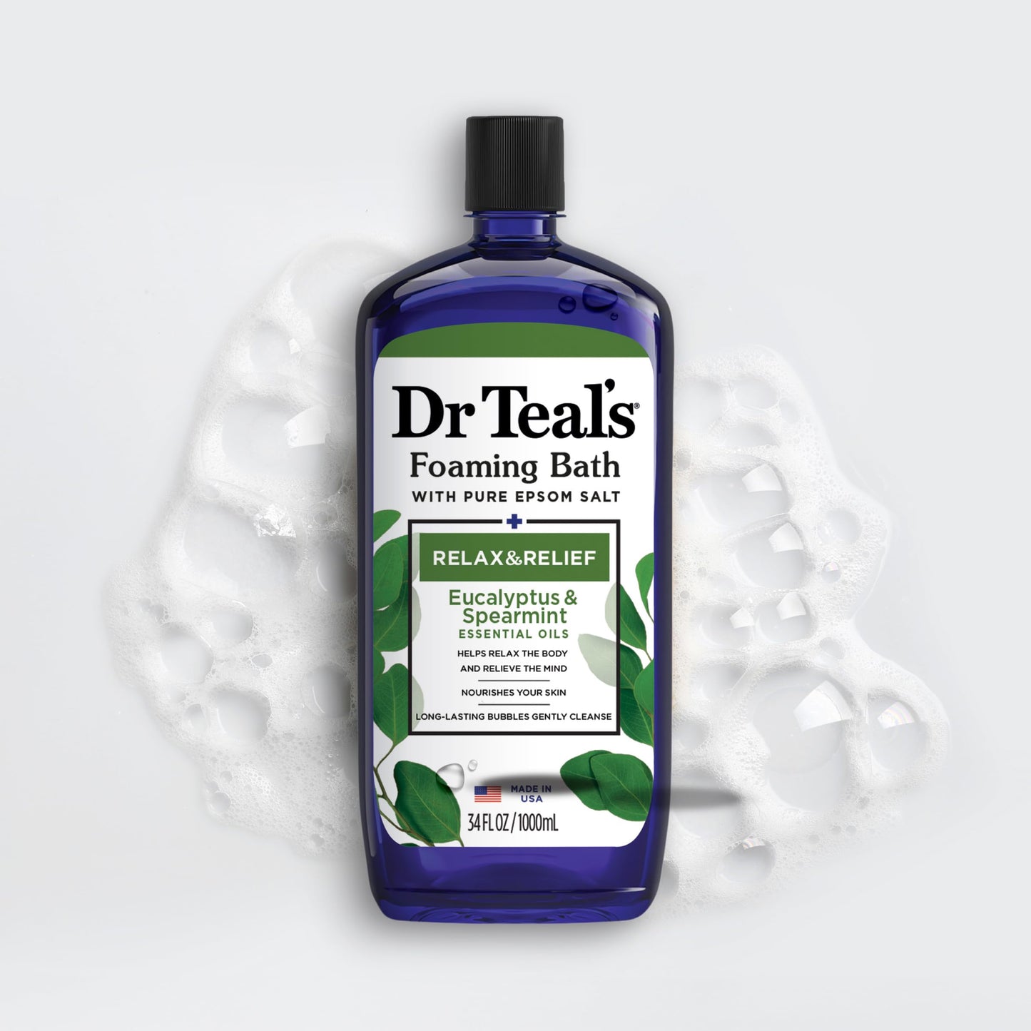 Dr Teal's Foaming Bath with Pure Epsom Salt, Relax & Relief with Eucalyptus & Spearmint