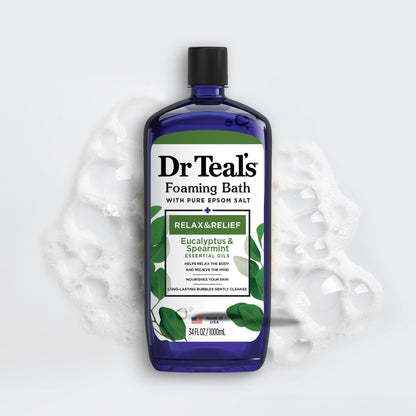 Dr Teal's Foaming Bath with Pure Epsom Salt, Relax & Relief with Eucalyptus & Spearmint