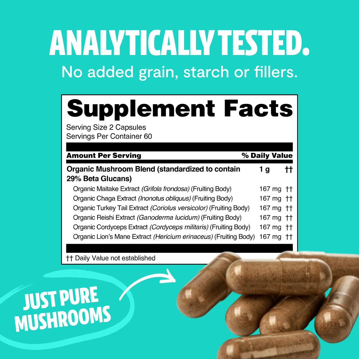 FreshCap Ultimate Mushroom Complex - Lions Mane, Reishi, Cordyceps, Chaga, Turkey Tail