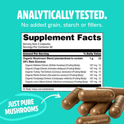 FreshCap Ultimate Mushroom Complex - Lions Mane, Reishi, Cordyceps, Chaga, Turkey Tail