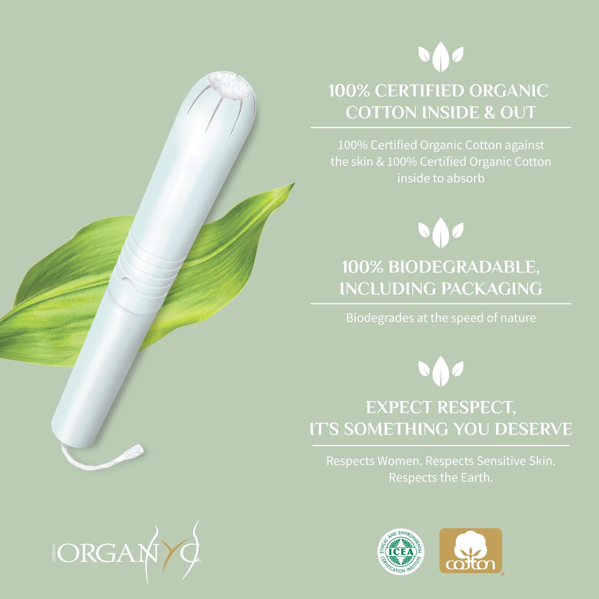 Organyc 100% Certified Organic Cotton Tampons - Cardboard Applicator, Free from Chlorine, Perfumes Organyc