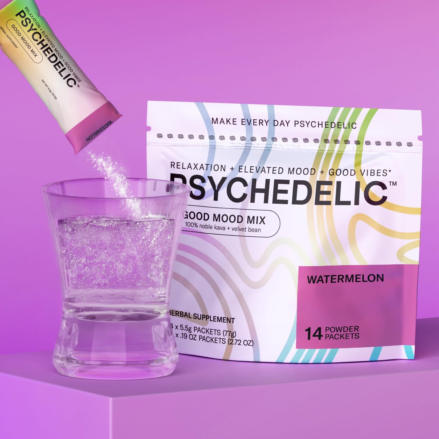 Good Mood Mix - Watermelon - Powder Packets - Calming Kava Drink Mix - Easy Open