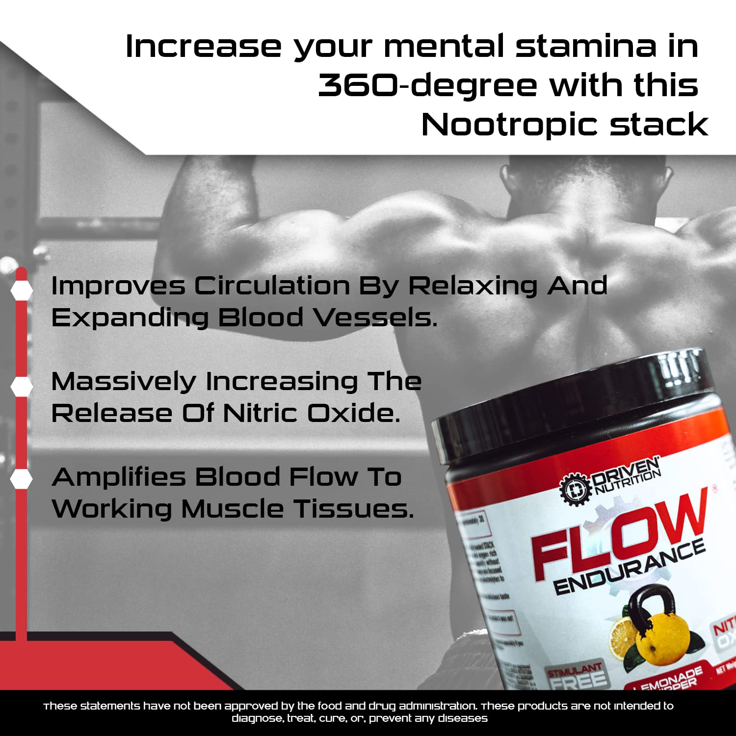 Driven Nutrition Flow - Cognitive Nitric Oxide Nootropic - Endurance & Energy - Increase Focus, Athletic Performance, Muscle Mass - Vitamin B12 & Electrolytes - Lemonade Chipper, 60 Servings