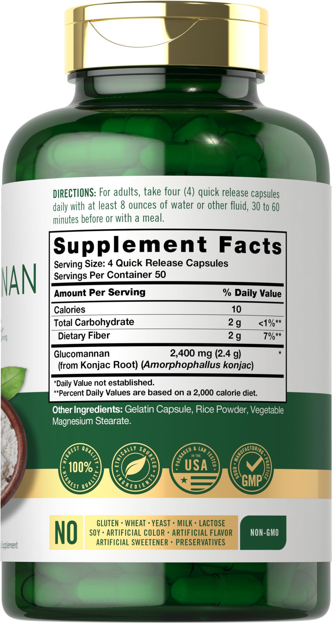 Carlyle Glucomannan Capsules | 200 Count | Soluble Fiber Pills | Non-GMO