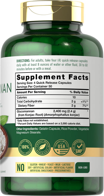 Carlyle Glucomannan Capsules | 200 Count | Soluble Fiber Pills | Non-GMO