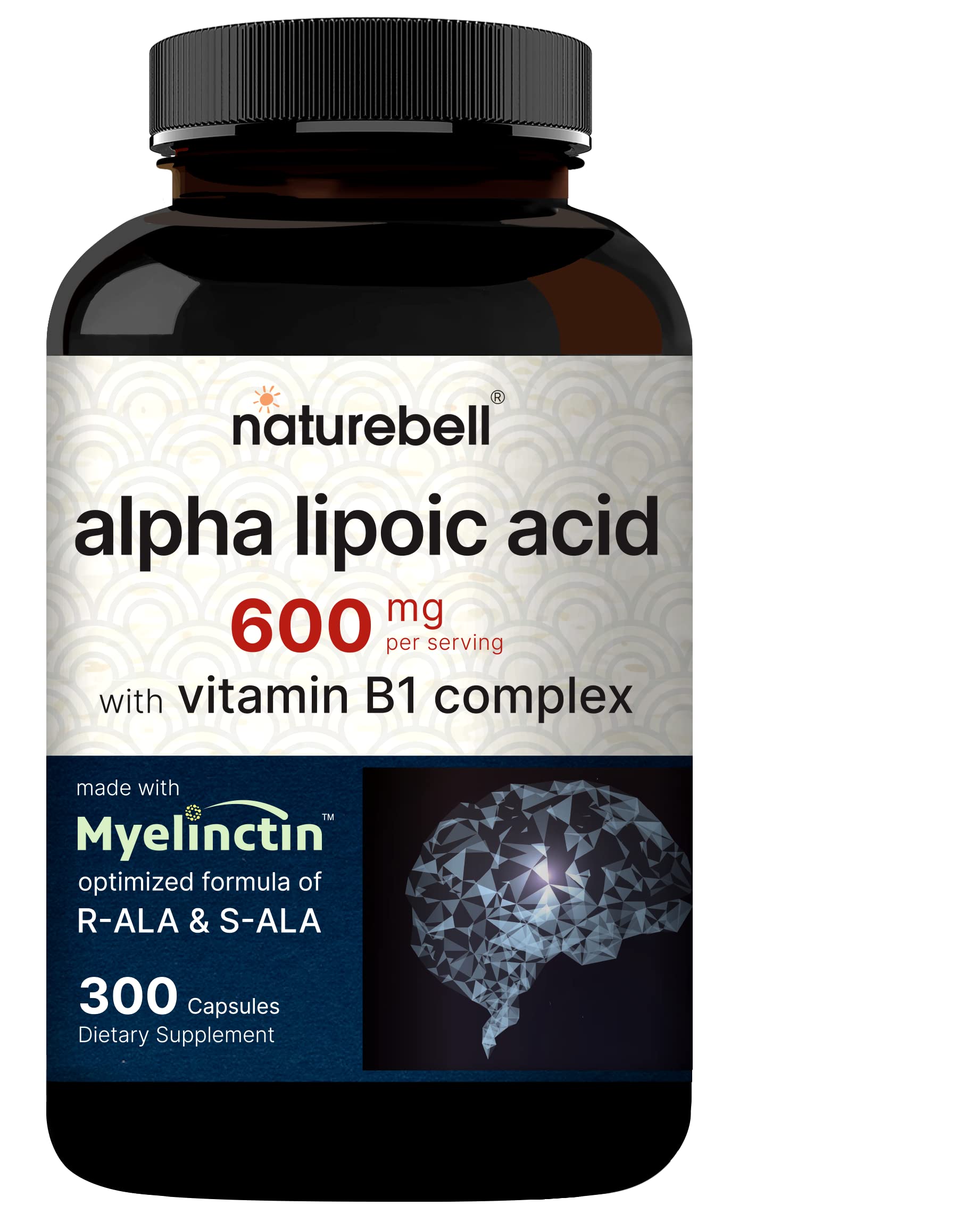 NatureBell Alpha Lipoic Acid 600mg Per Serving | 300 Capsules - with Vitamin B1 
