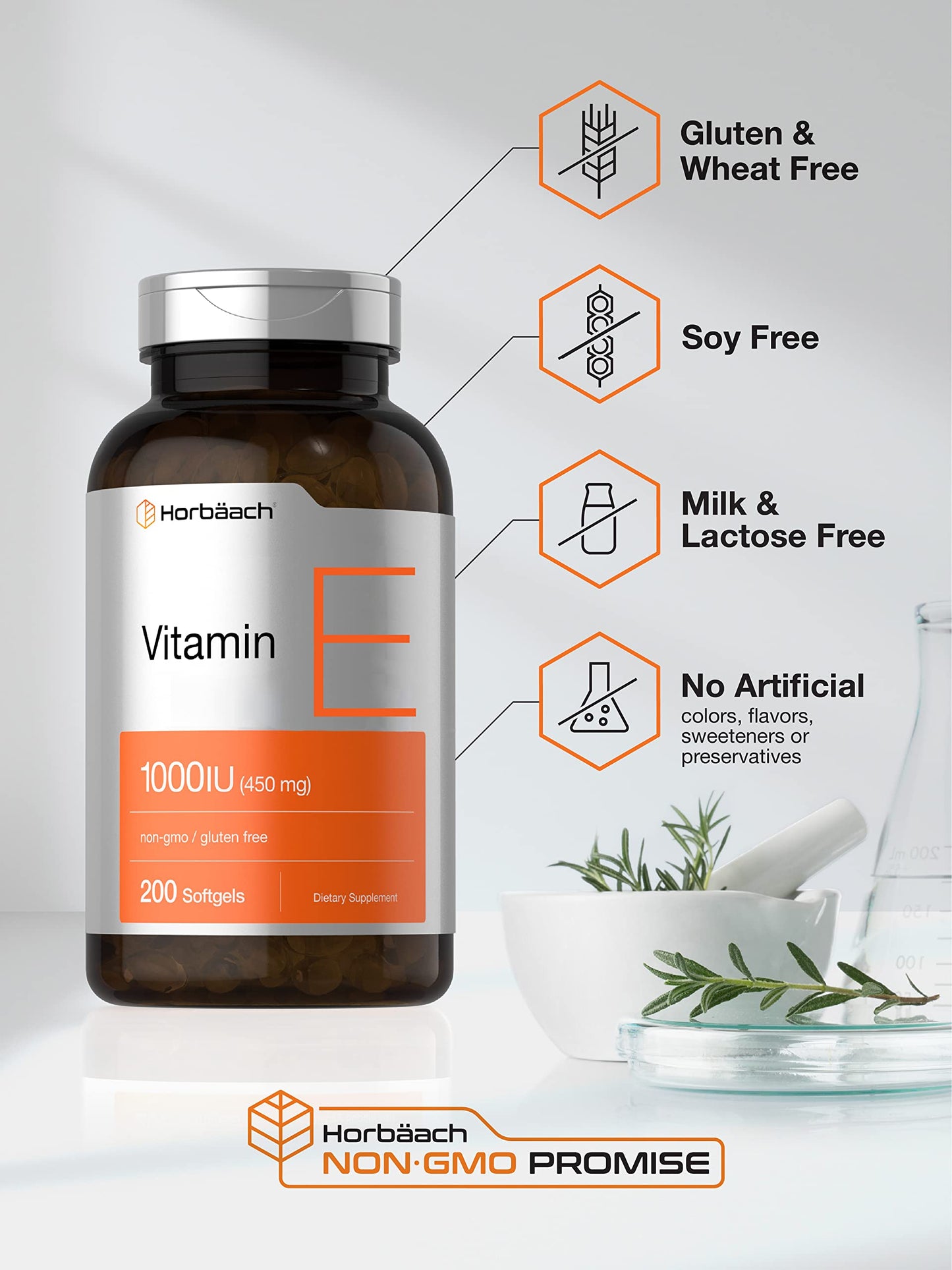Vitamin E 1000 IU Softgel Capsules | 200 Count | Non-GMO, Gluten Free, Preservative Free