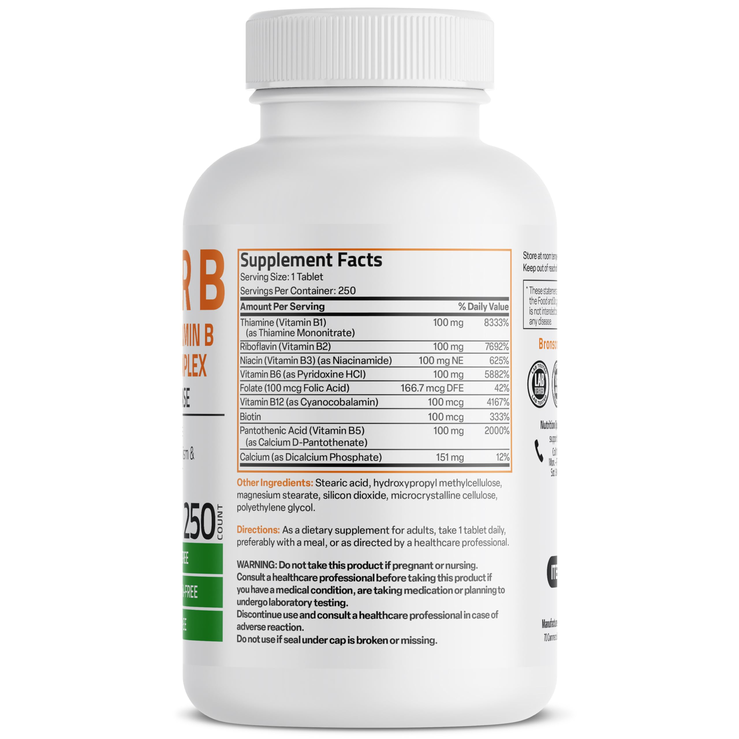 Bronson Super B 100 Vitamin B Complex Sustained Release Contains All B Vitamins Bronson