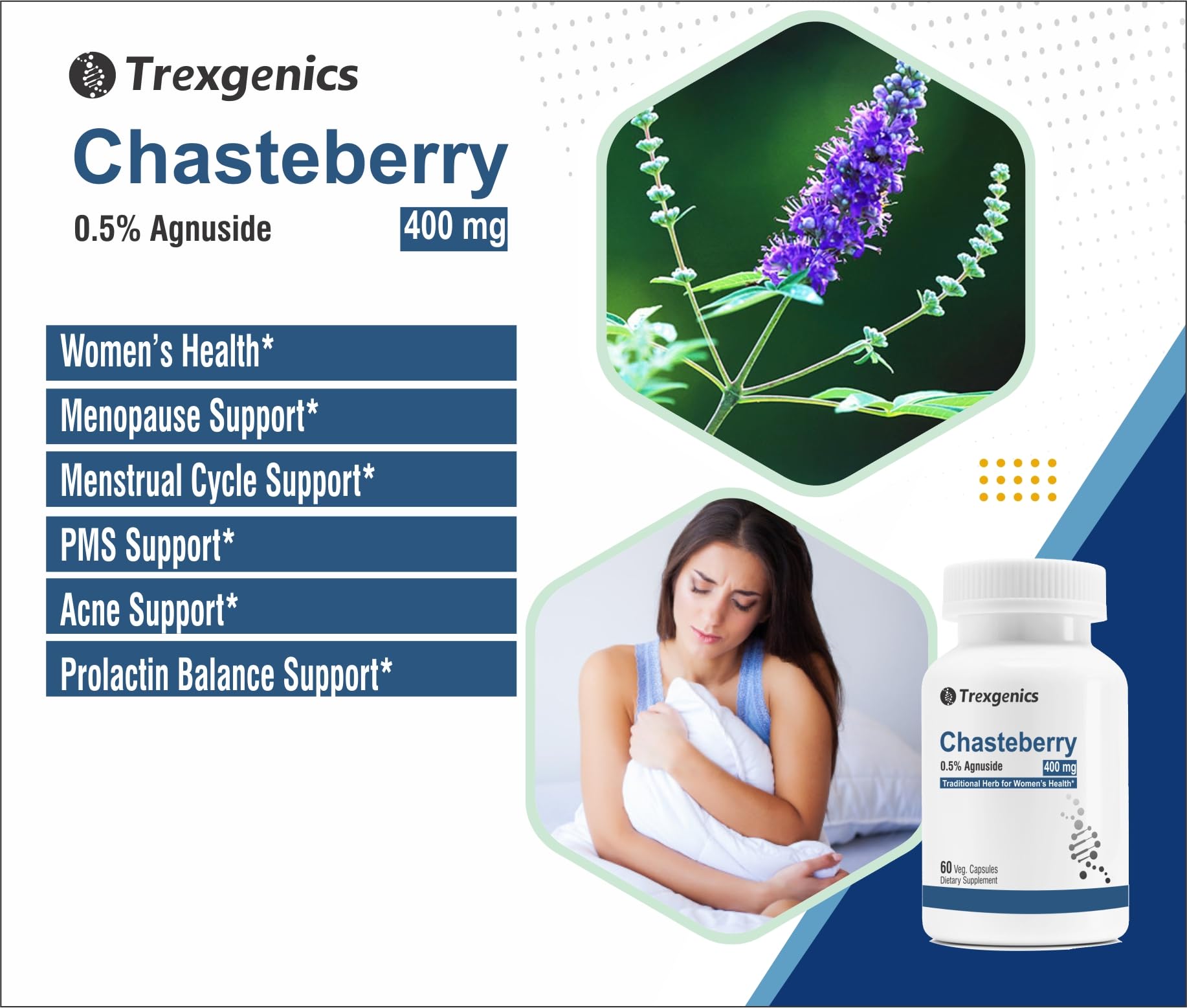 Trexgenics CHASTEBERRY 0.5% Agnuside 400 mg Women's Health Support Vegan & Non-GMO Trexgenics