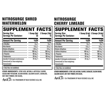 Jacked Factory Nitrosurge Pre-Workout in Cherry Limeade & Watermelon Nitrosurge Shred Thermogenic Pre-Workout for Men & Women