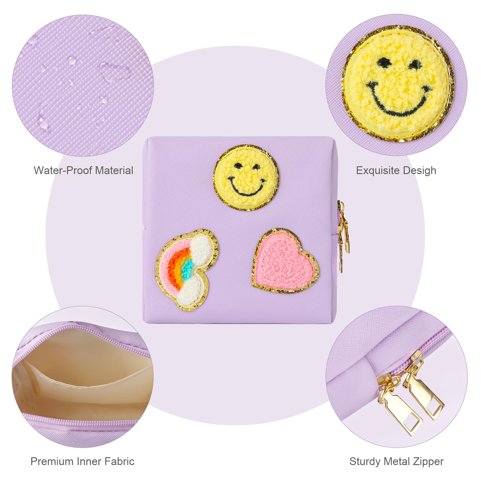 Preppy Patch Period Bag for Teen Aged Girls, Sanitary Napkin Storage Bag, Functional PU Leather Sanitary airogym