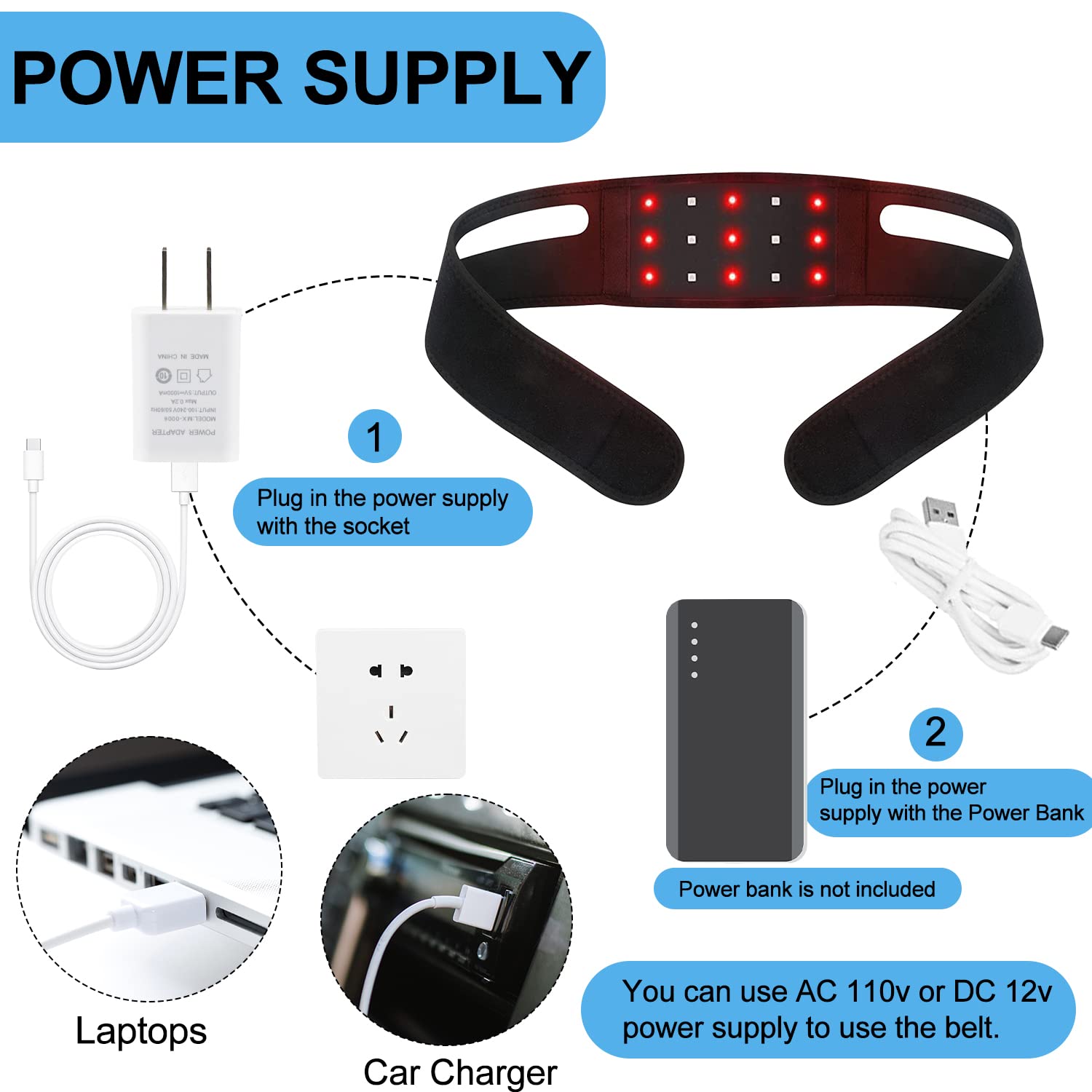 Red Light Therapy Belt for Neck, Infrared Light Therapy Flexible Wearable Wrap Pad LitePow