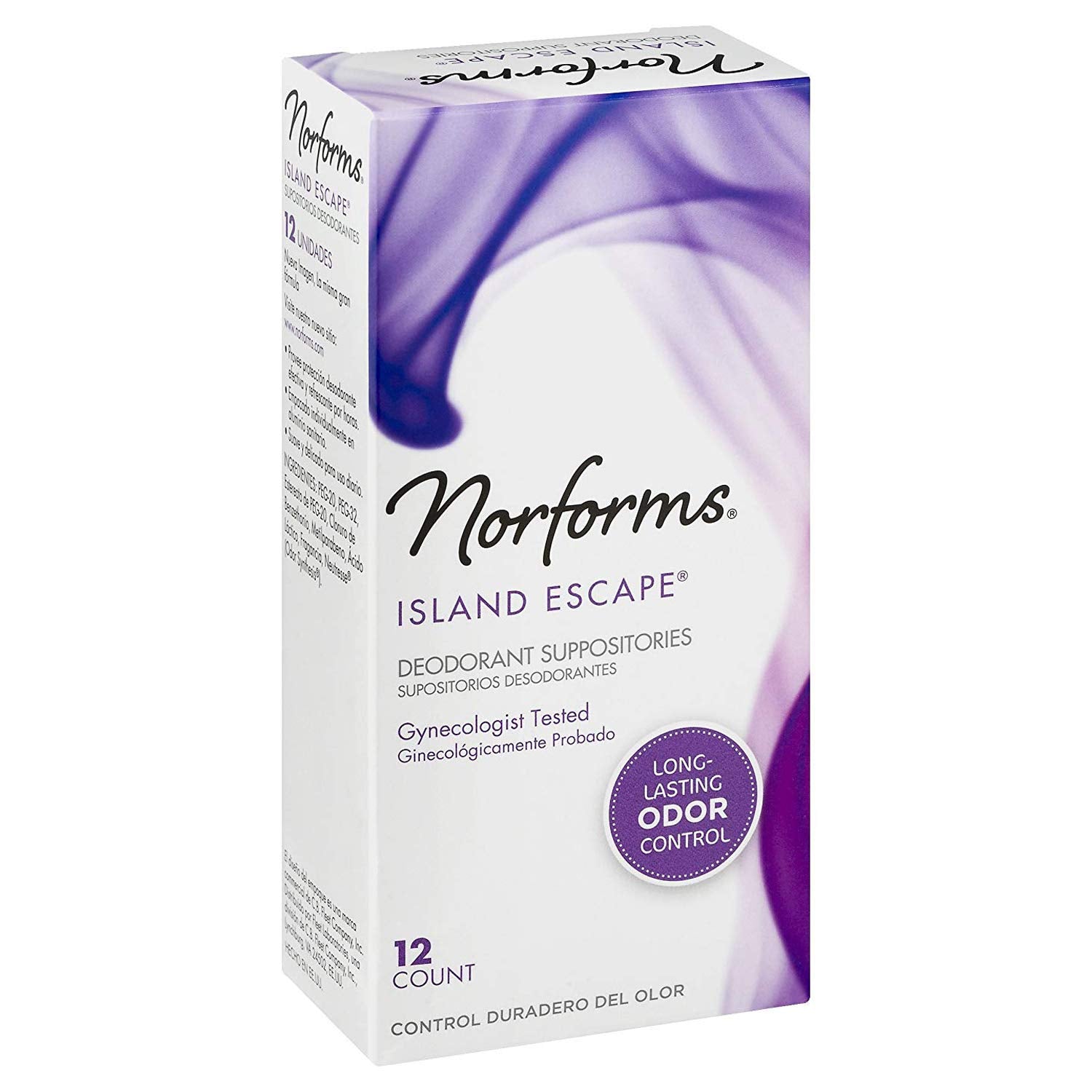 Norforms Feminine Deodorant Suppositories, Long Lasting Odor Control, Island Escape Scent, 12 Count Norforms