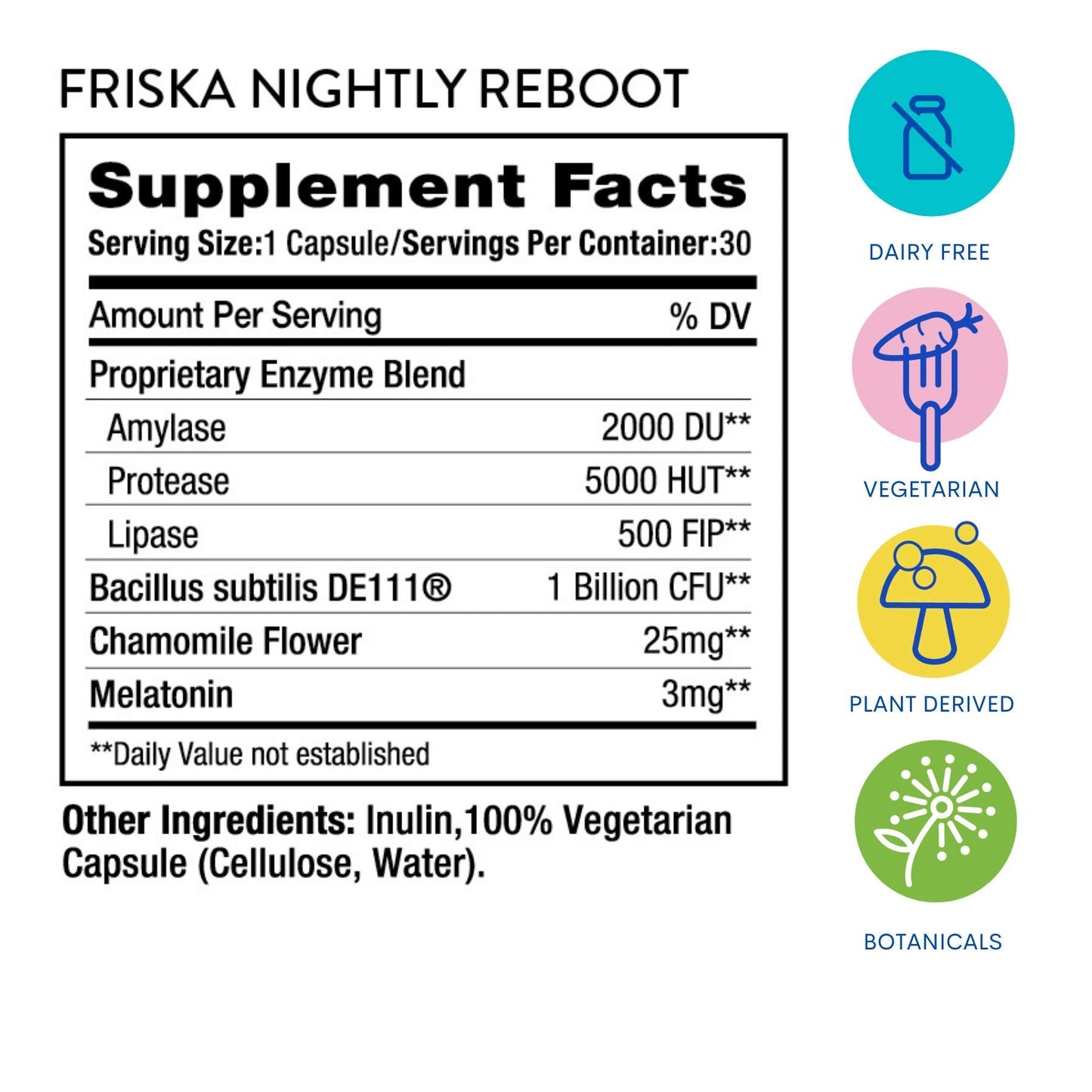 FRISKA Nightly Reboot Enzyme and Probiotics Supplement, Promotes Better Digestion