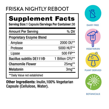 FRISKA Nightly Reboot Enzyme and Probiotics Supplement, Promotes Better Digestion