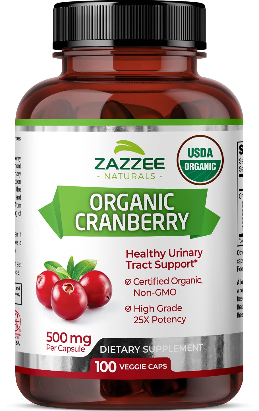 Zazzee USDA Organic Cranberry 25:1 Extract, 12,500 mg Strength, 100 Vegan Capsules
