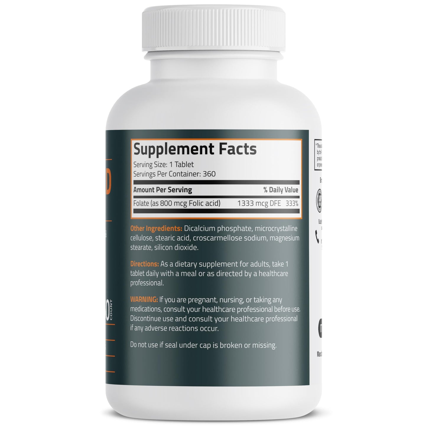 Bronson Folic Acid 800 MCG Supports Prenatal Development, 1 Year Supply, Non-GMO