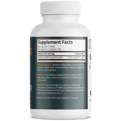 Bronson Folic Acid 800 MCG Supports Prenatal Development, 1 Year Supply, Non-GMO