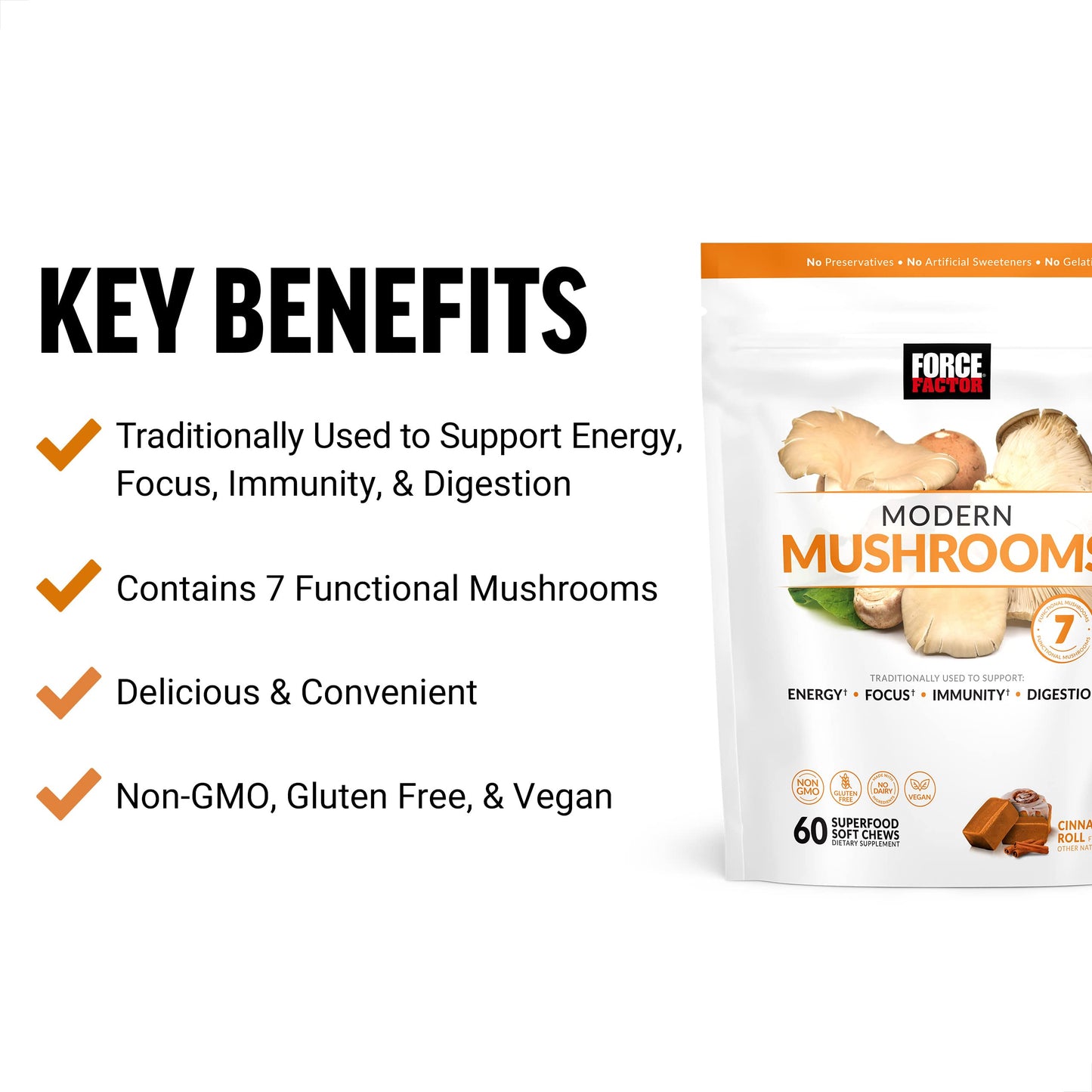 FORCE FACTOR Modern Mushrooms Soft Chews, Mushroom Supplement with Lions Mane