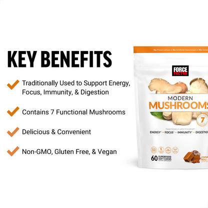 FORCE FACTOR Modern Mushrooms Soft Chews, Mushroom Supplement with Lions Mane