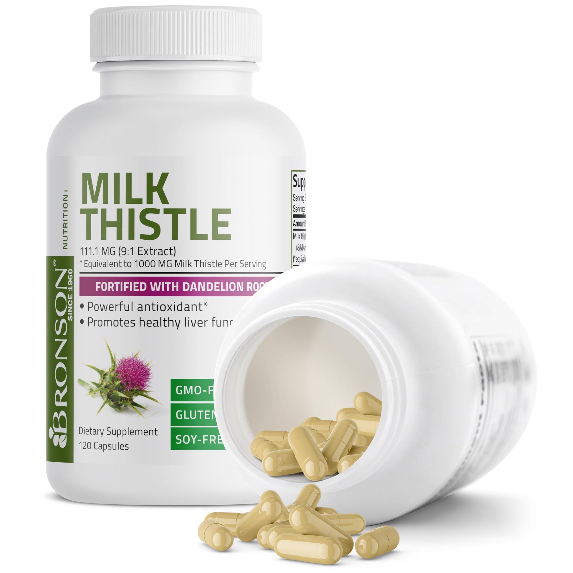 Bronson Milk Thistle Silymarin Marianum & Dandelion Root Liver Health Support Bronson