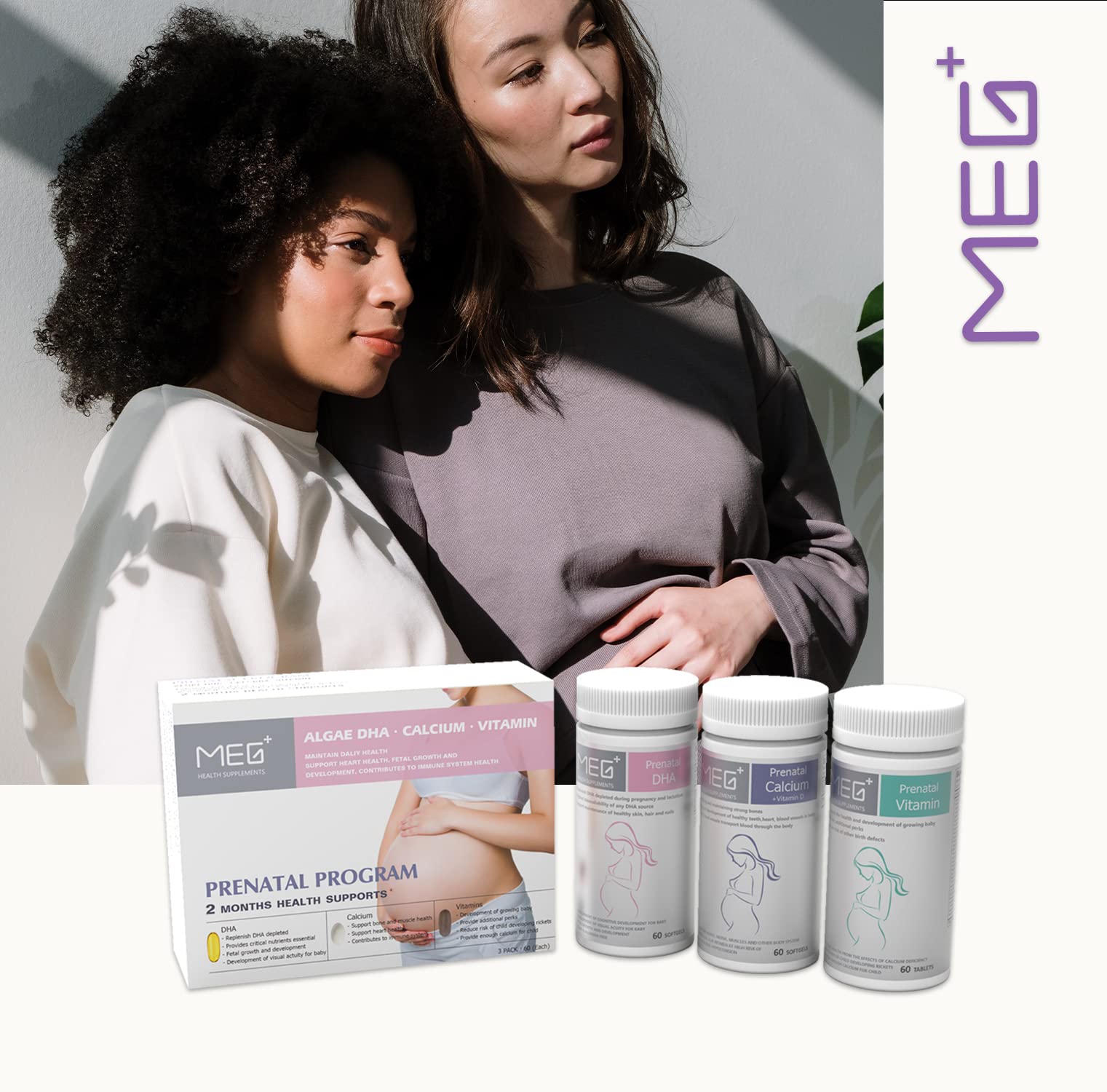 MEG+ Prenatal Supplement DHA Calcium Vitamin | 2-Month Supply 180 Counts |Omega-3 DHA Algal MEG+