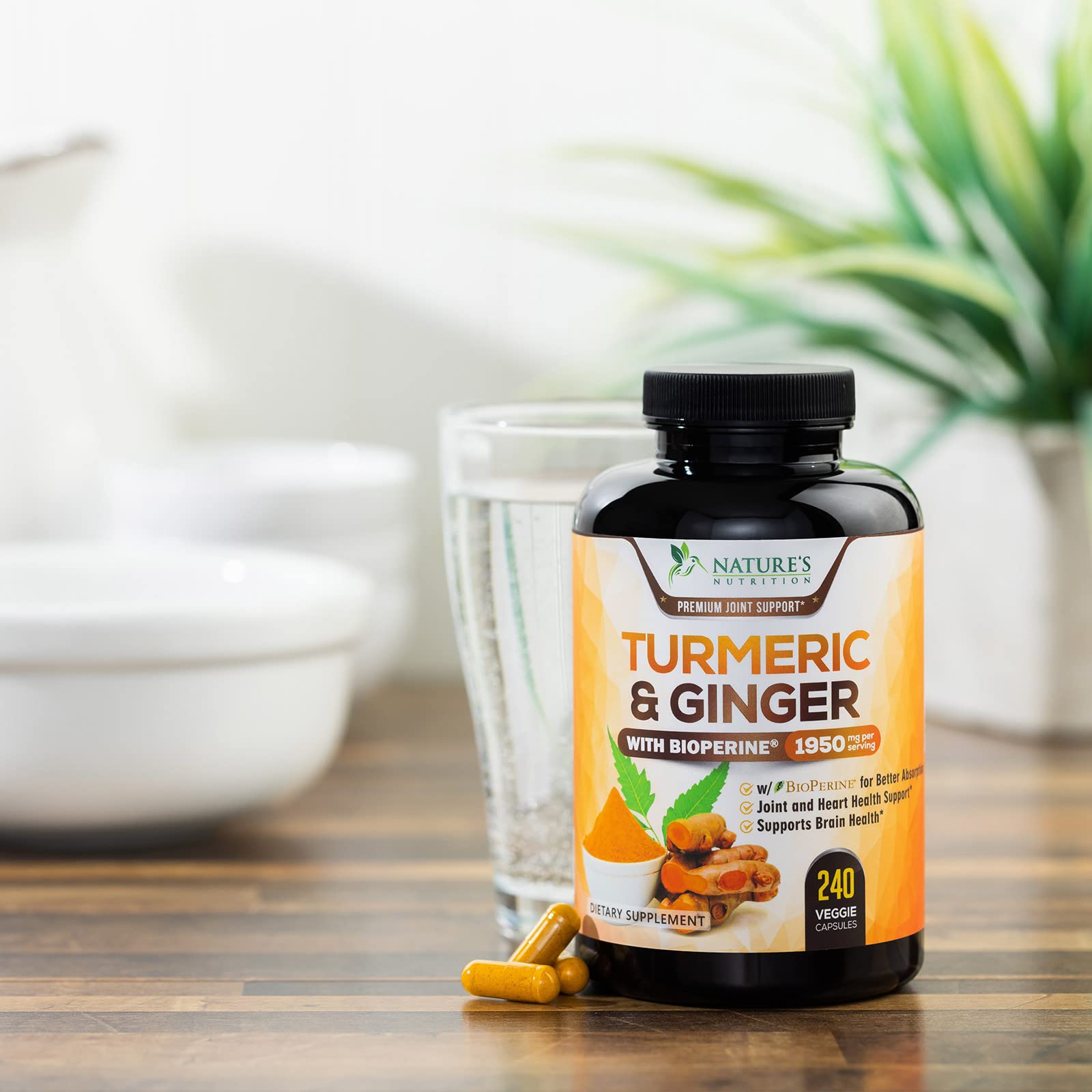 Turmeric Curcumin with BioPerine & Ginger 95% Standardized Curcuminoids 1950mg Nature's Nutrition