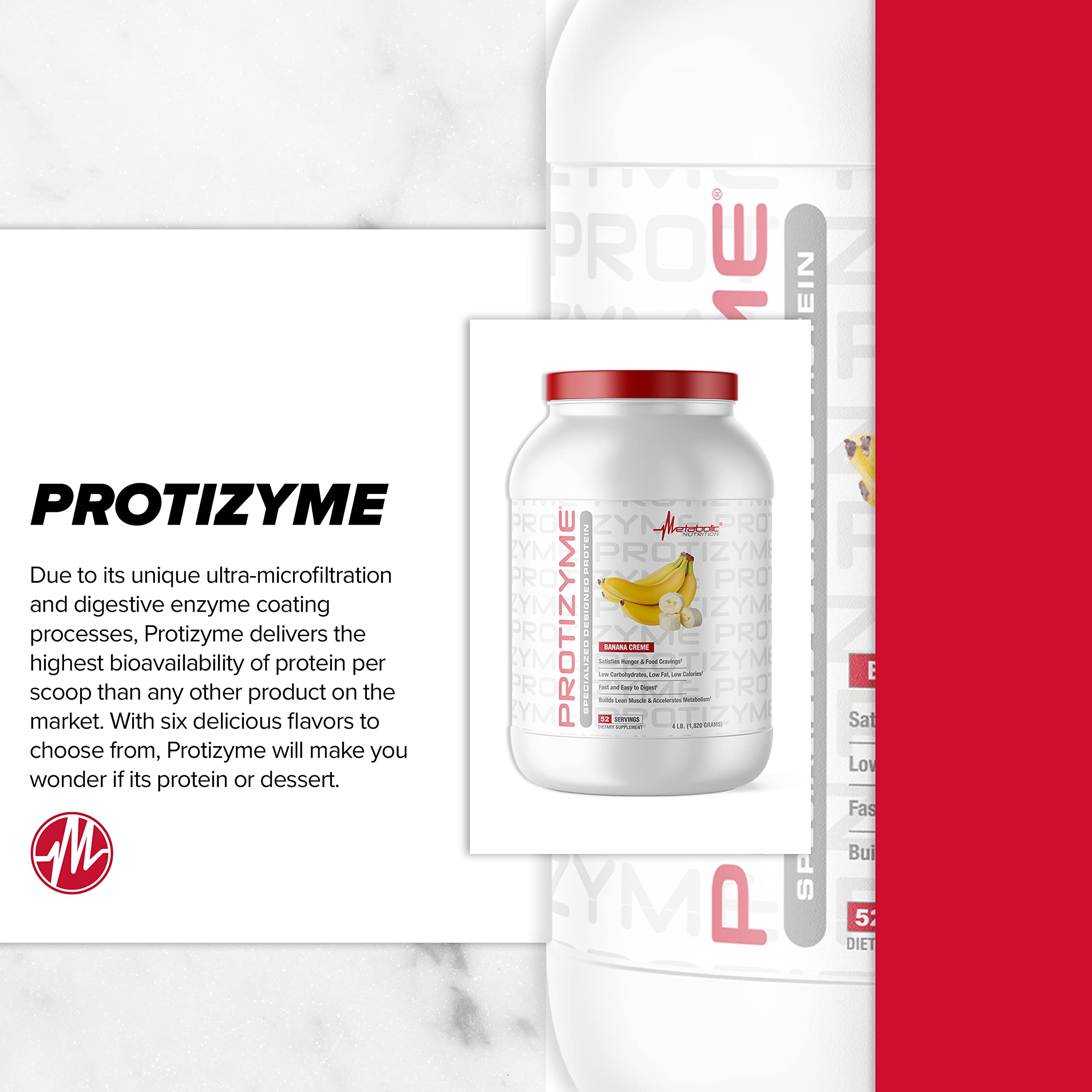 Metabolic Nutrition, Protizyme, 100% Whey Protein Powder, High Protein, Low Carb Metabolic Nutrition