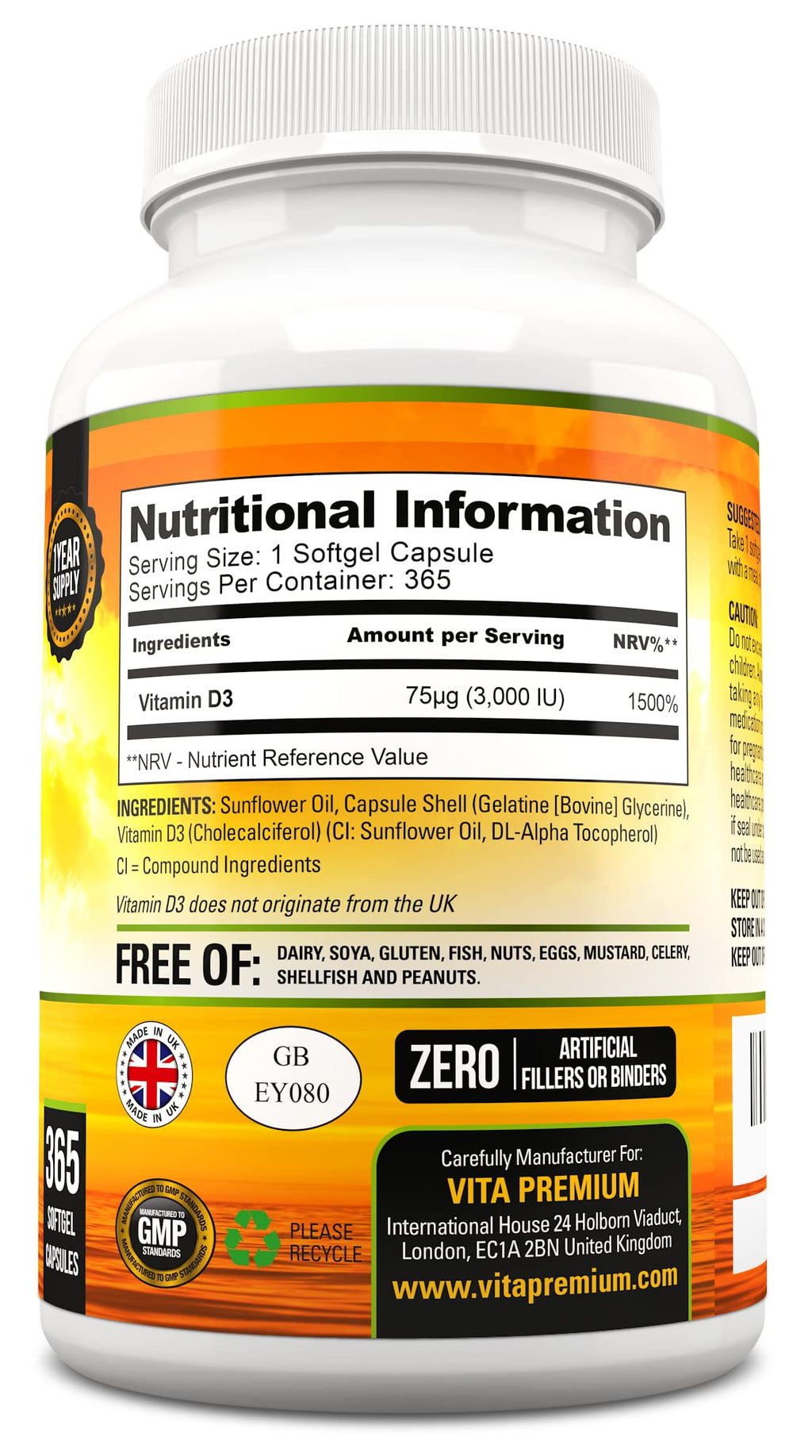 Vitamin D 3,000 IU, High Strength Vitamin D3 Supplement, 365 Easy to Swallow Softgels