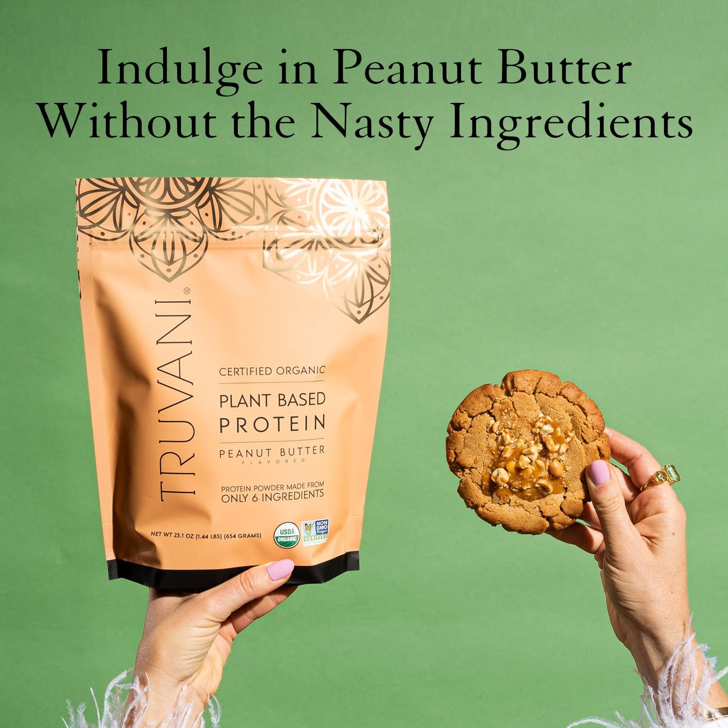 Truvani Organic Vegan Protein Powder Peanut Butter - 20g of Plant Based Protein, Powder