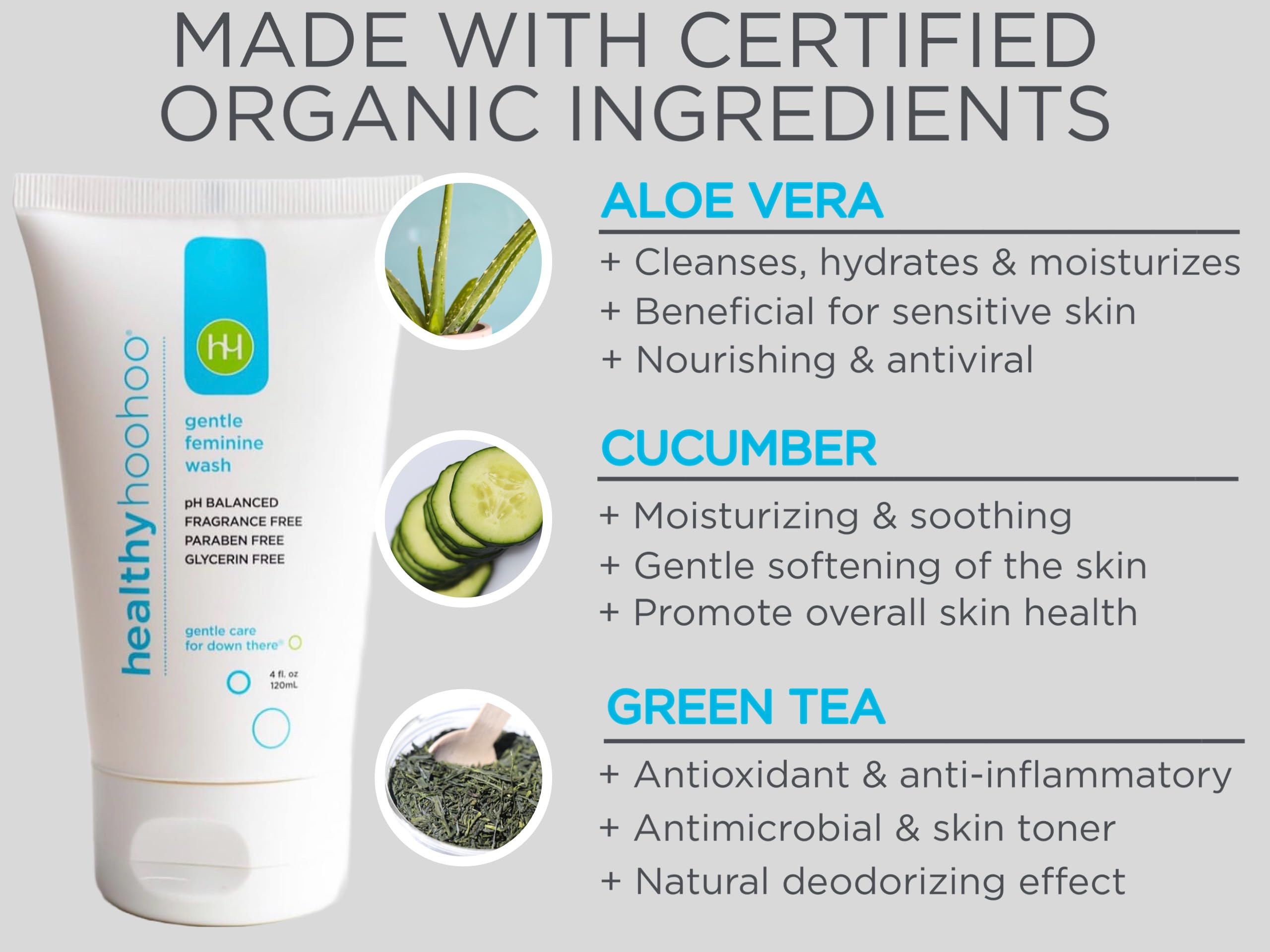 healthy hoohoo Gentle Feminine Wash - Organic Ingredients, pH Balanced, Fragrance Free healthy hoohoo