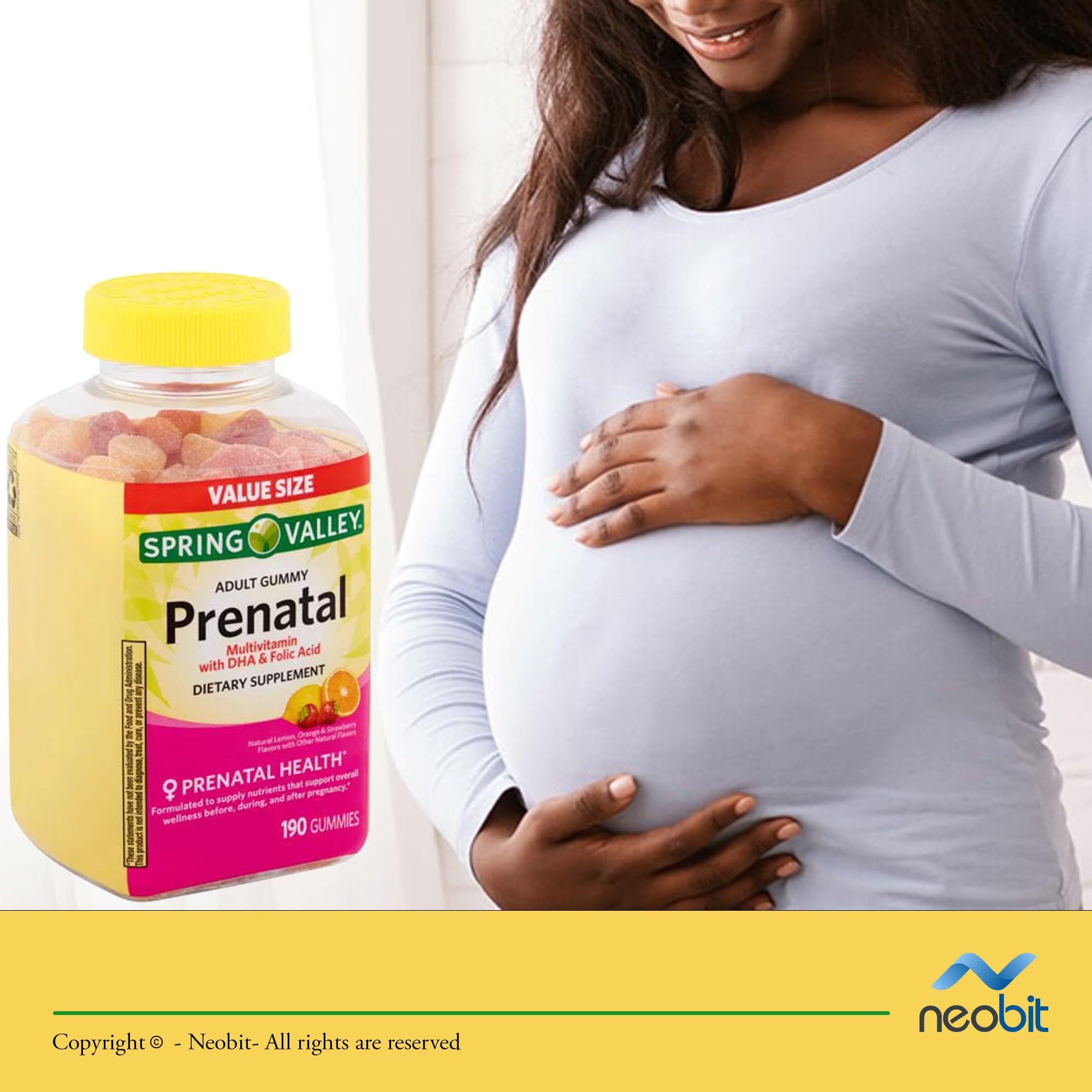 Spring Valley Prenatal Multivitamin Gummies with DHA, Folic Acid, 190 Count, Female Adult Chewables Neobit