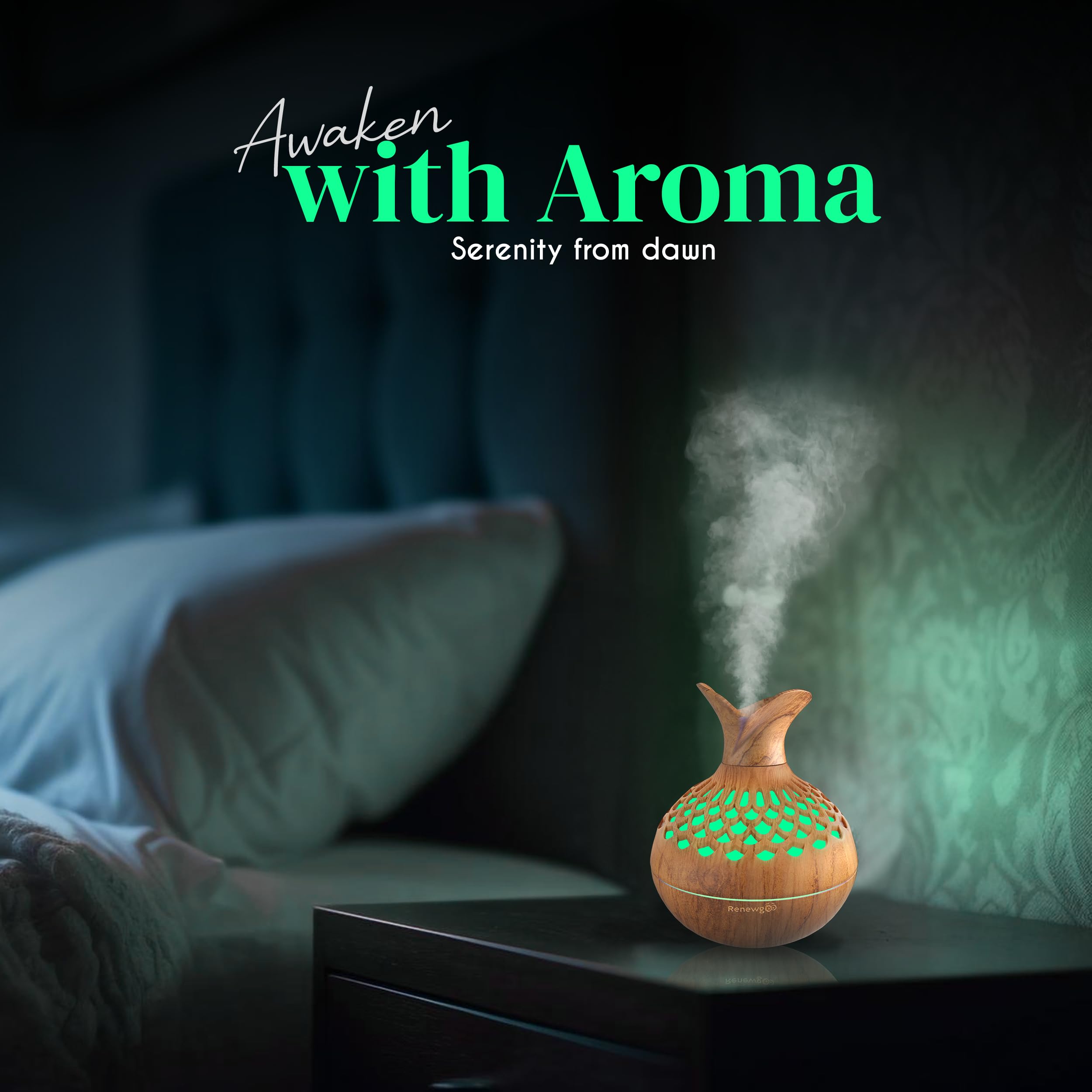 Aroma Diffuser for Essential Oils, Ultrasonic Aromatherapy Flower Oil Diffuser, Modern Cool Mist Renewgoo