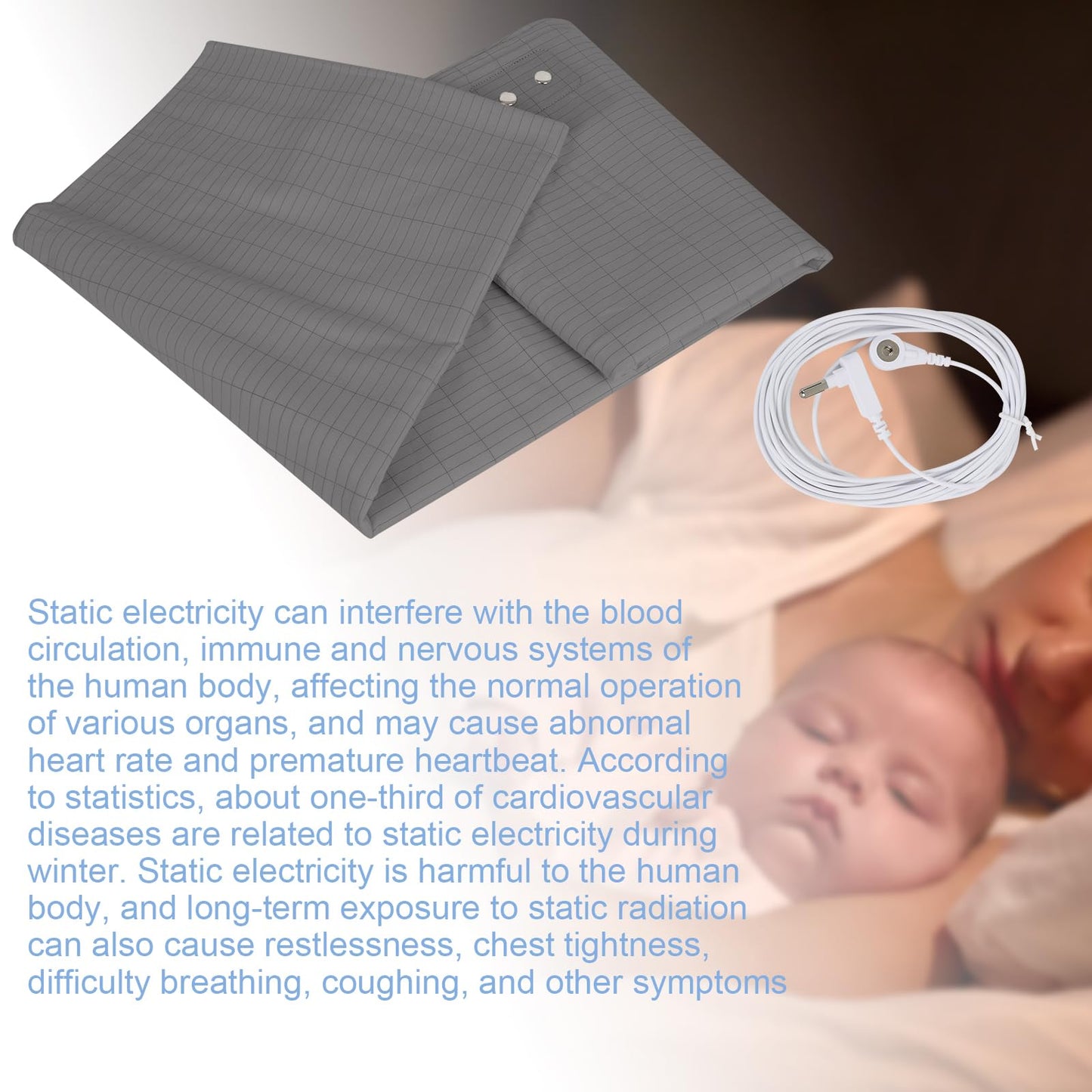 Grounding Mat for Bed, Grounding Sheets Blanket with Grounding Cord, Earthing Mat Grounding Pad