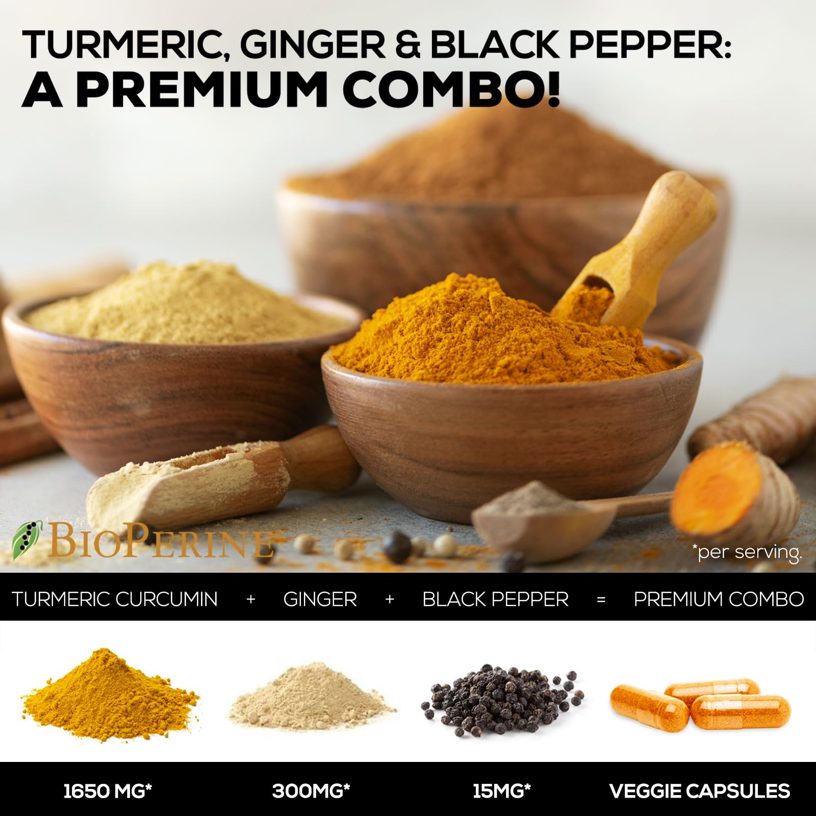 Turmeric Curcumin with BioPerine & Ginger 95% Standardized Curcuminoids 1950mg Nature's Nutrition