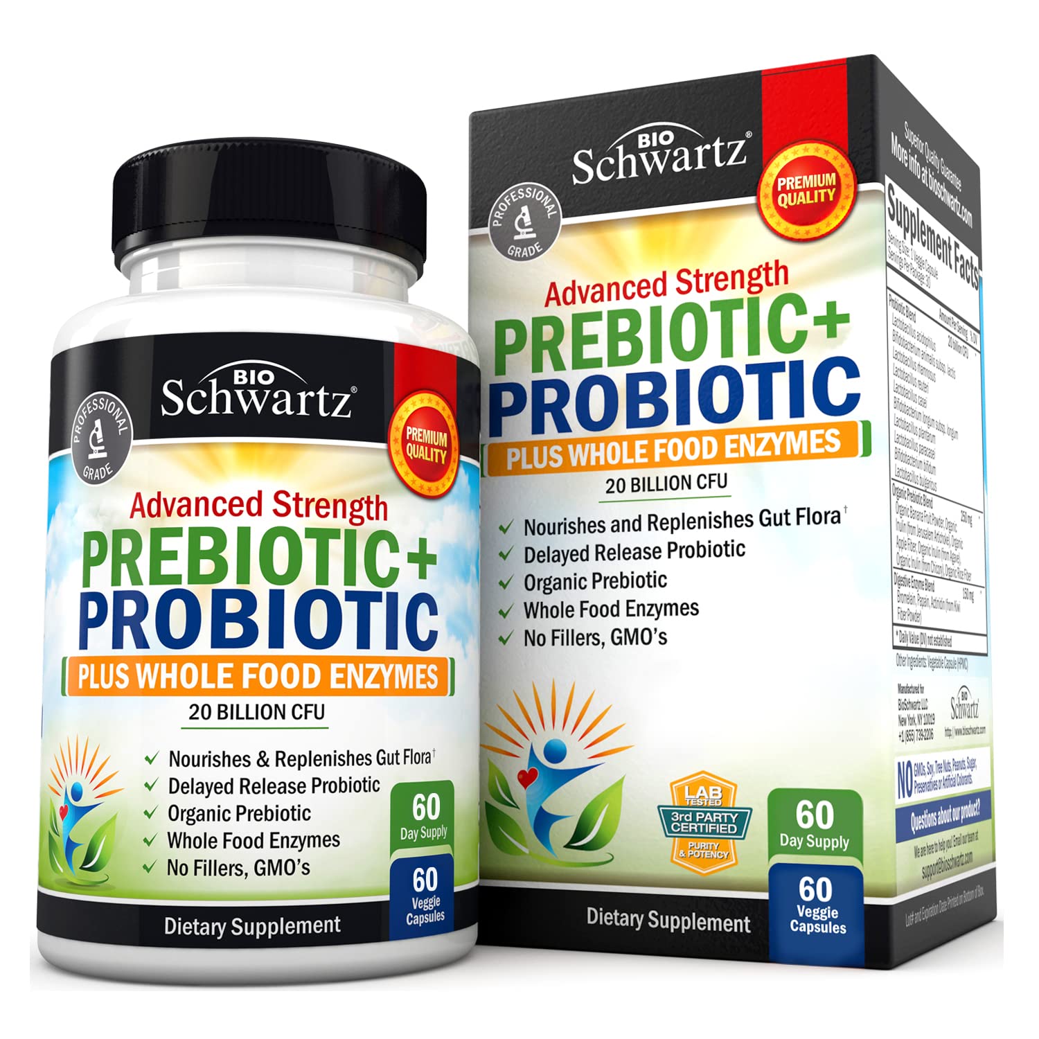 Prebiotics and Probiotic with Whole Food Enzymes for Adults Women & Men 