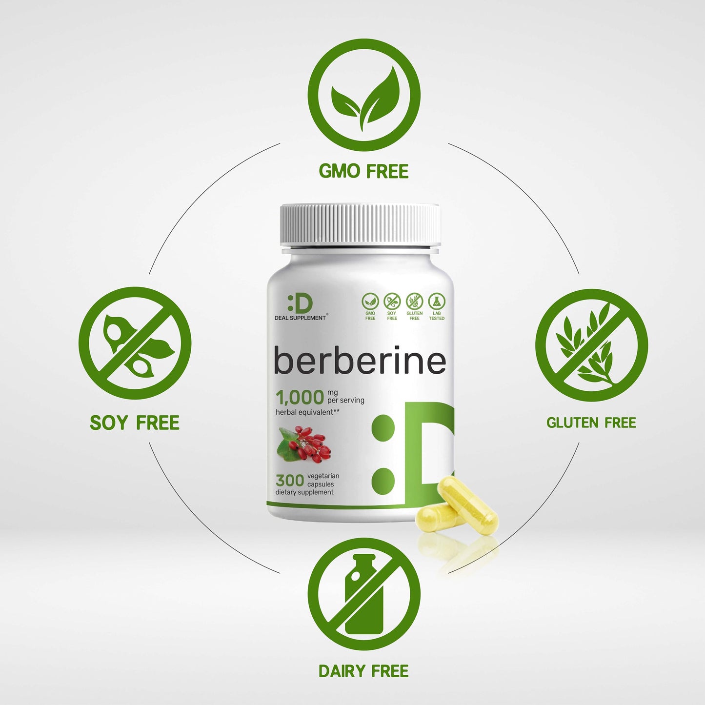 Berberine Supplement, 1,000mg Per Serving, 300 Veggie Capsules – 97% Pure Berberine