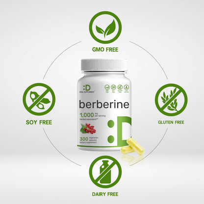 Berberine Supplement, 1,000mg Per Serving, 300 Veggie Capsules – 97% Pure Berberine
