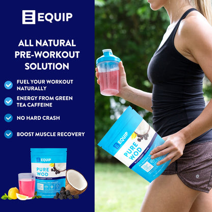 Equip Foods PureWOD All Natural Pre-Workout Powder - 200mg Green Tea Caffeine, BCAA