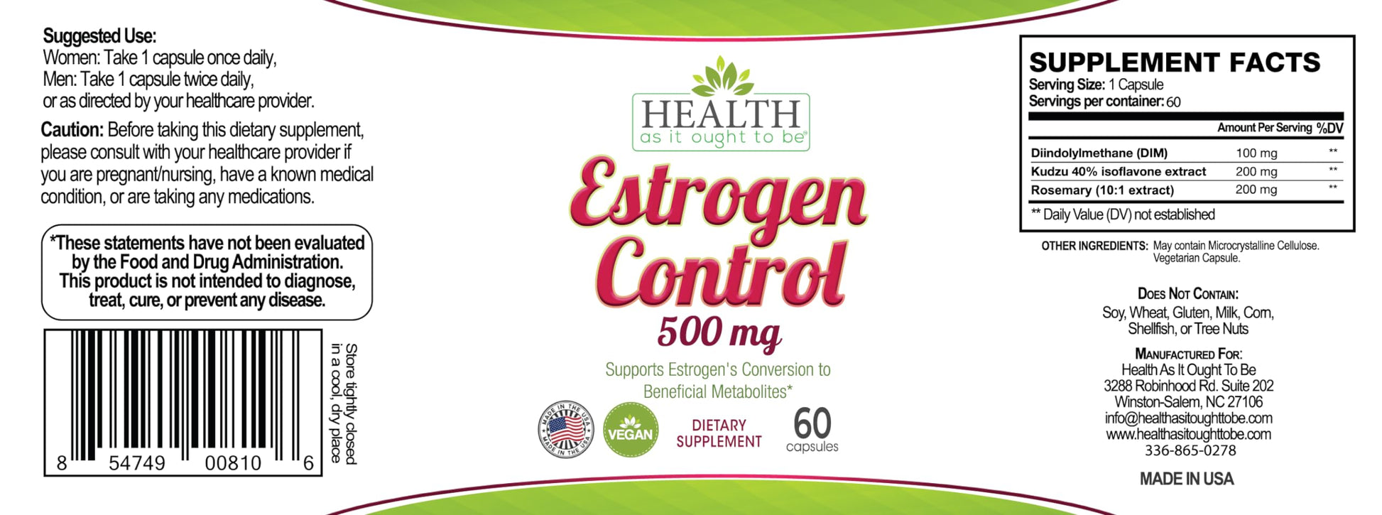 Health As It Ought To Be Estrogen Control Supplement | Physician Formulated Blend Health As It Ought To Be