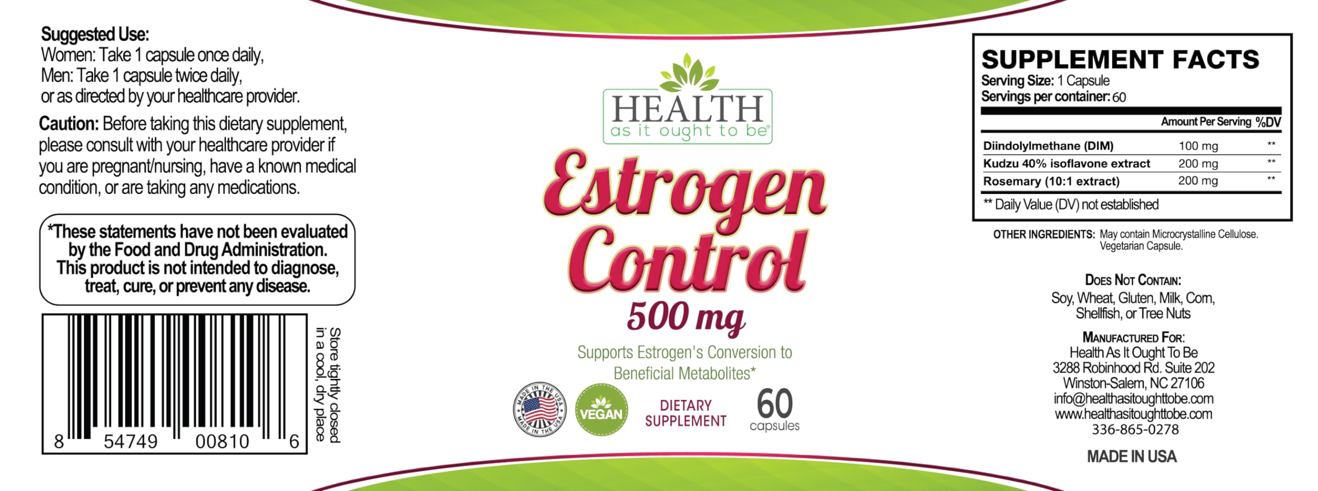 Health As It Ought To Be Estrogen Control Supplement | Physician Formulated Blend Health As It Ought To Be