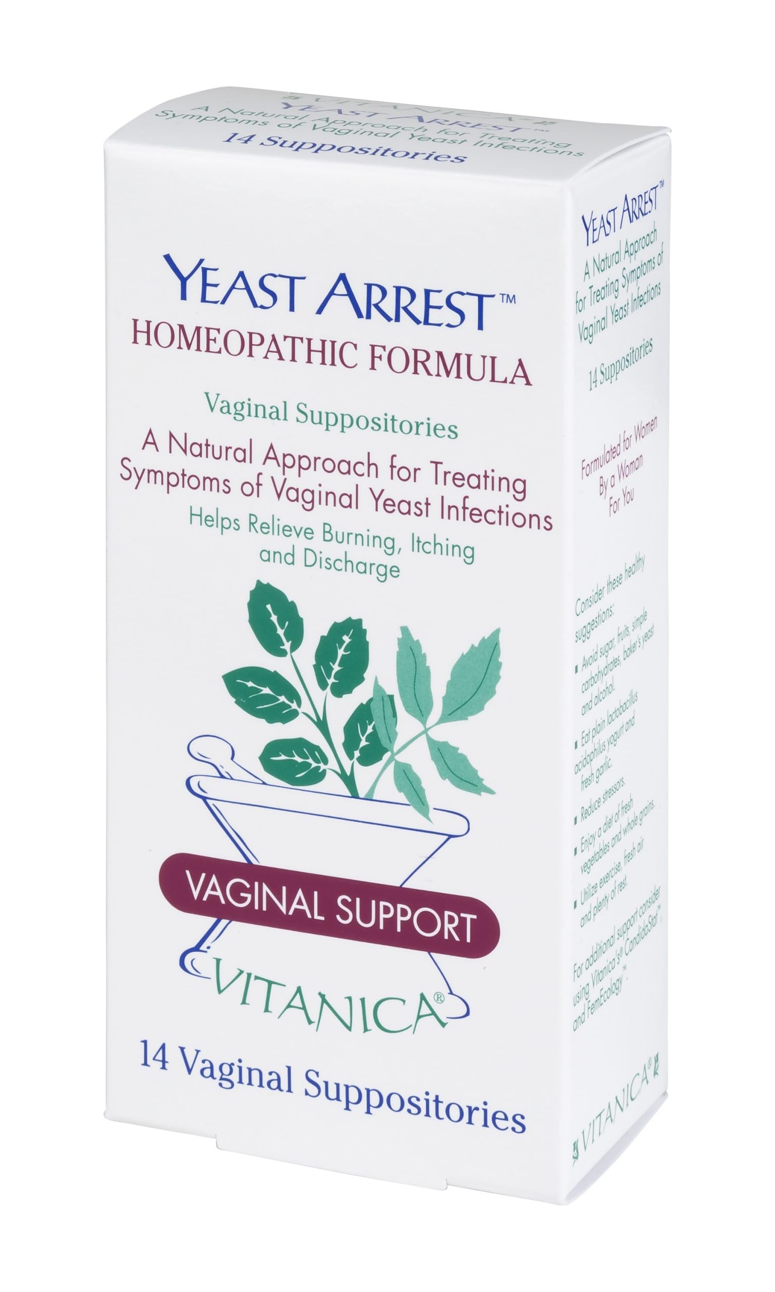 Vitanica Yeast Arrest, Homeopathic Vaginal Suppositories, for Yeast Infection Symptoms