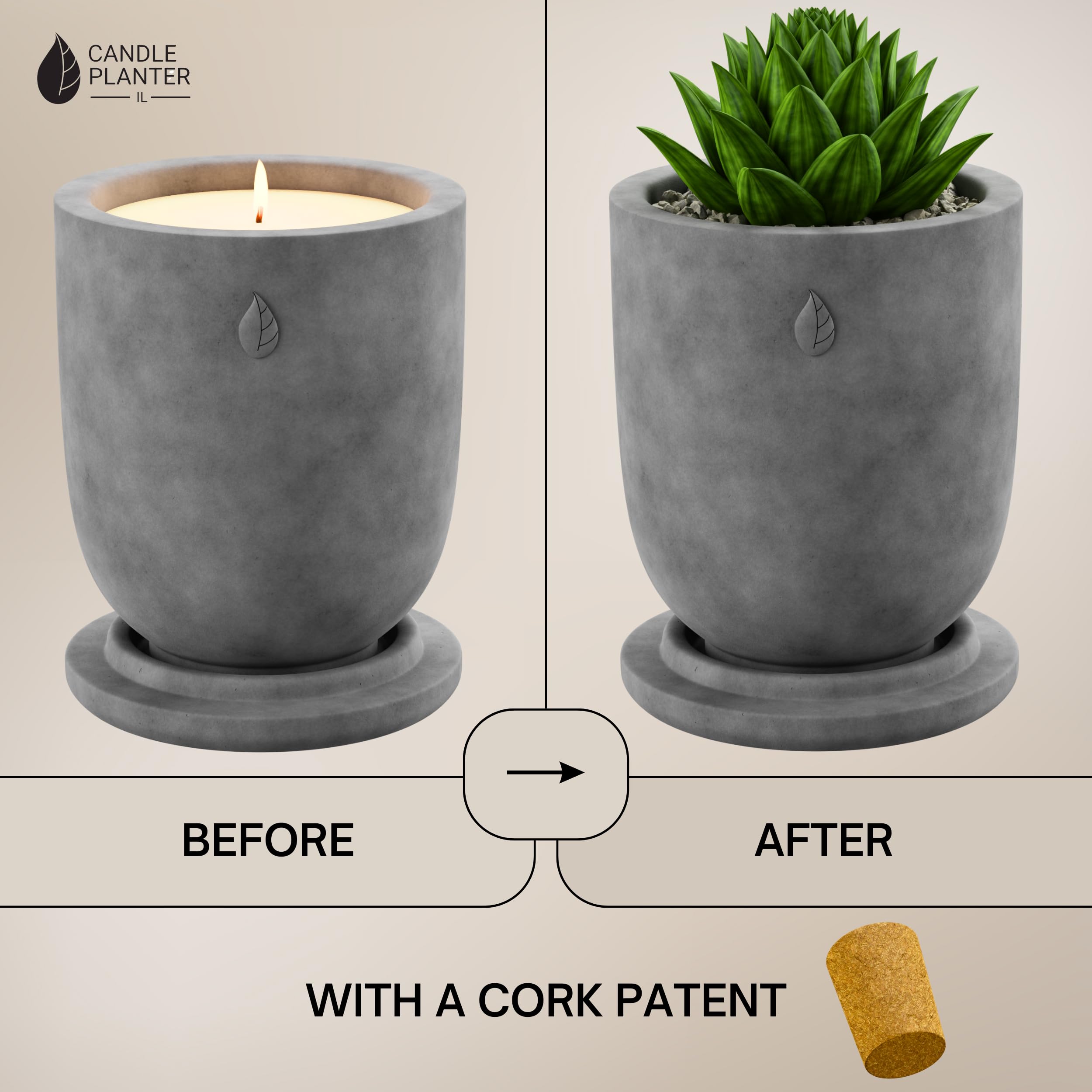 CandlePlanter Concrete Cement Candle Planter - Candles for Home Scented, Soy Candles CANDLEPLANTER