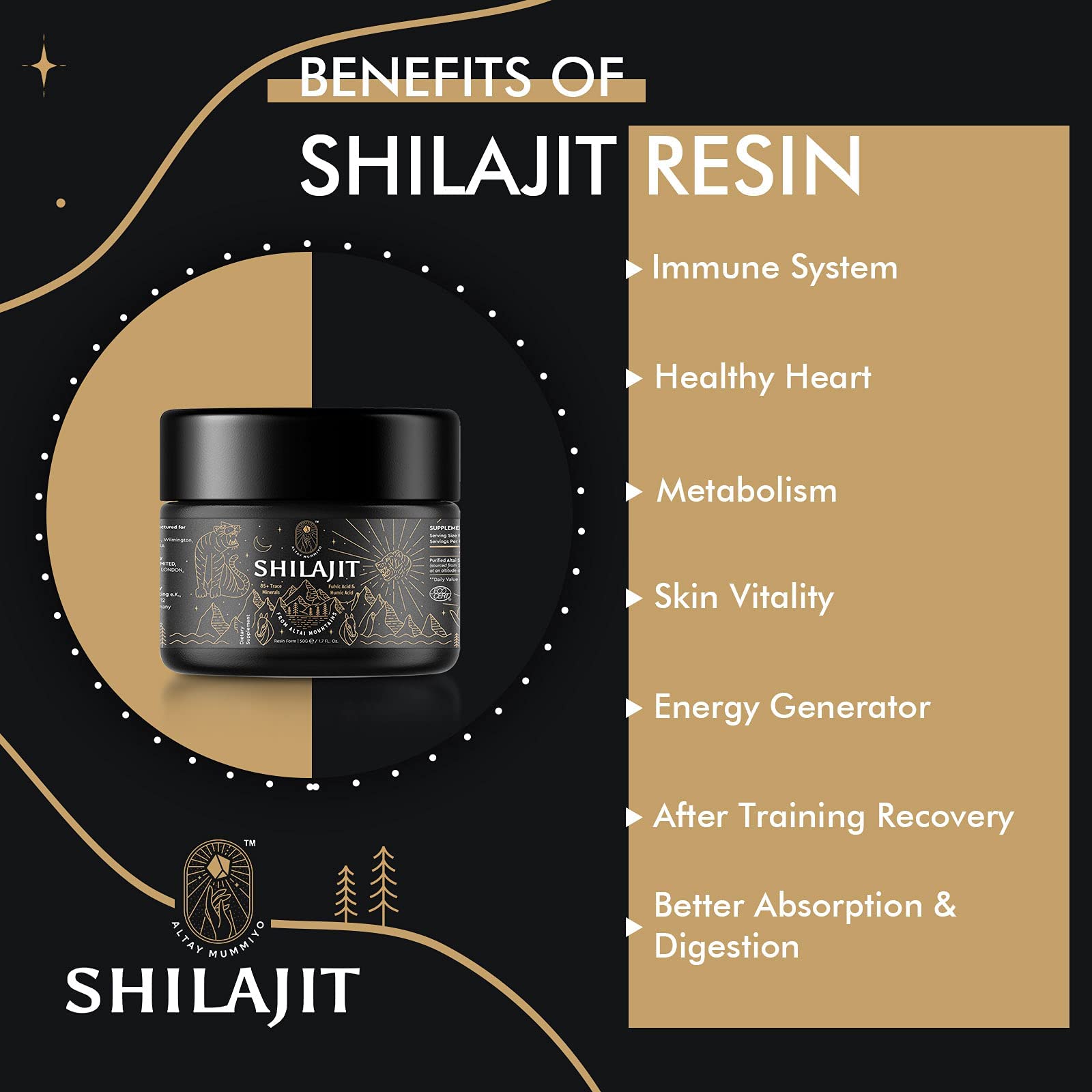 Shilajit Resin with Fulvic Acid & Trace Minerals, Original Siberian Pure Shilajit with 85+ Humic ALTAY MUMMIYO