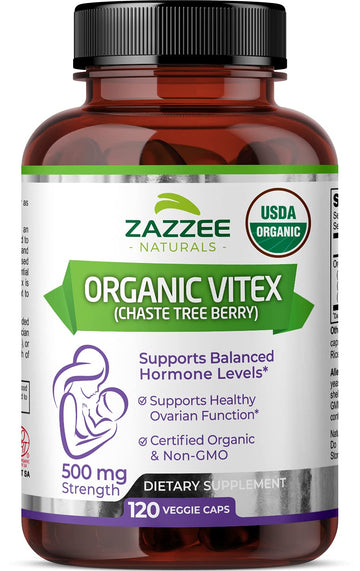 Zazzee USDA Organic Vitex, 500 mg Strength, 120 Vegan Capsules, 4 Month Supply