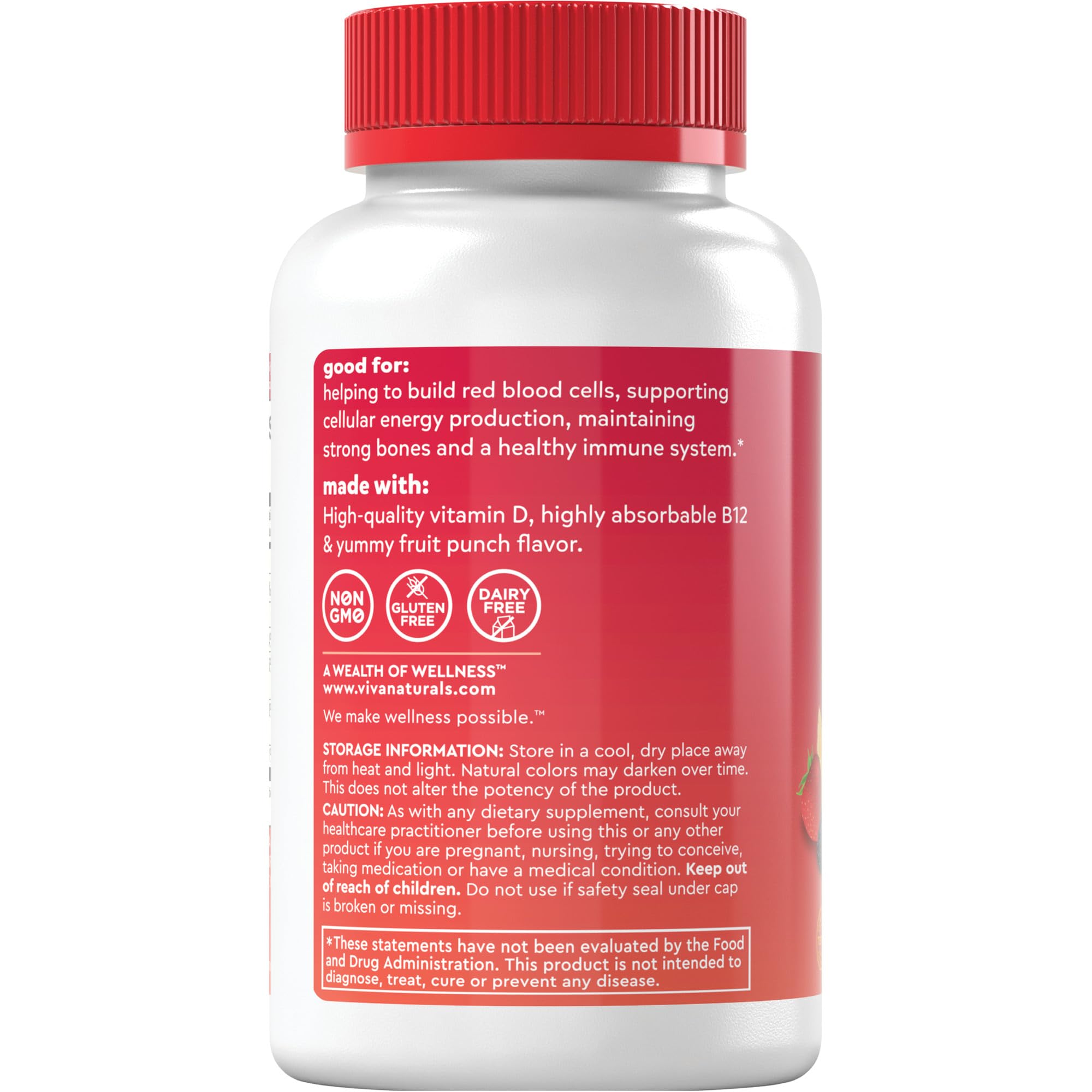 Viva Naturals Plant-Based B12 Gummies with Vitamin D3 - Chewable 5000mcg B12 Viva Naturals