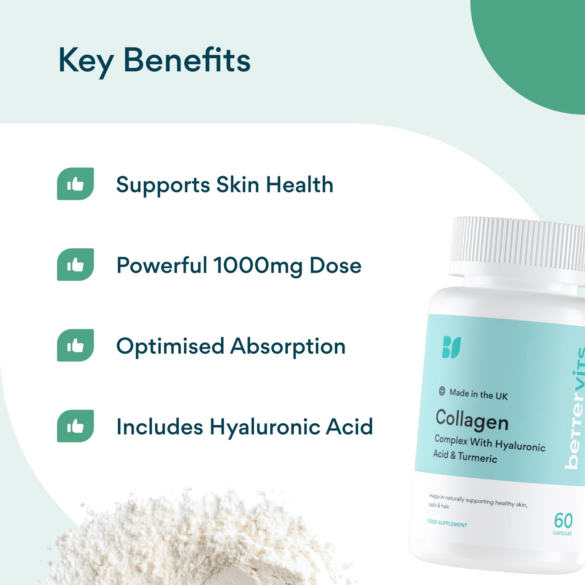 Bettervits Collagen Complex | 1000mg Hydrolyzed Capsules | Skin | Hair | Nails | Joints | Hydrates & Smooths Bettervits