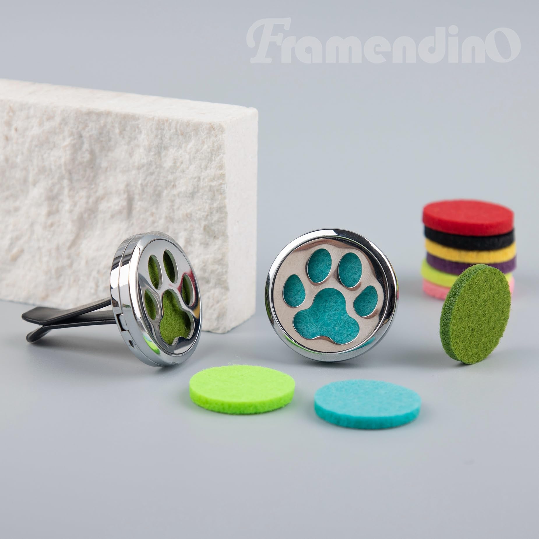 Framendino, 2 Pack Dog Paw Print Locket for Essential Oil Diffuser with 20 Felt Refill Pads Framendino