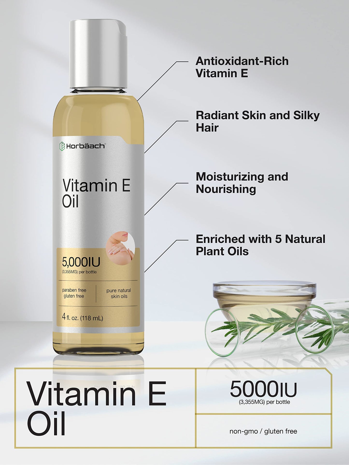 Vitamin E Oil | 5000 IU | 8 oz (2 x 4oz) Value Pack | for Skin, Hair, Face & Body | Vegetarian