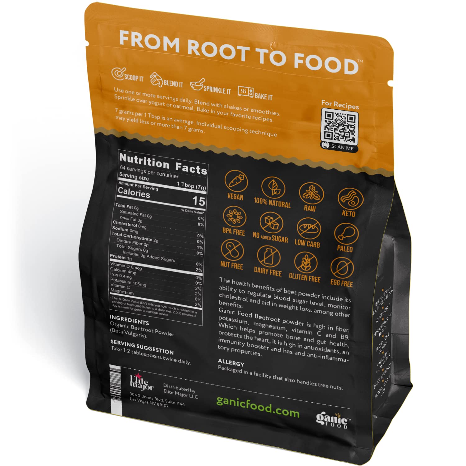 Ganic Food Organic Beetroot Powder, 16 Ounces